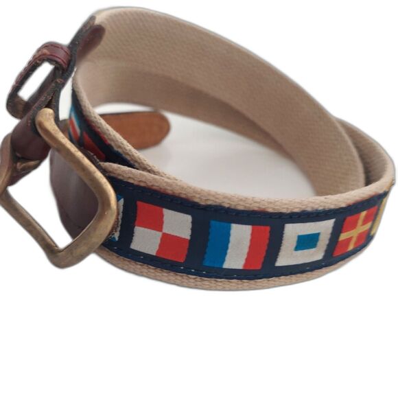 Ribbon Belt Mens Size XL Leather 41" Golf Sailing Casual Skippers Nautical Flag - Picture 1 of 9
